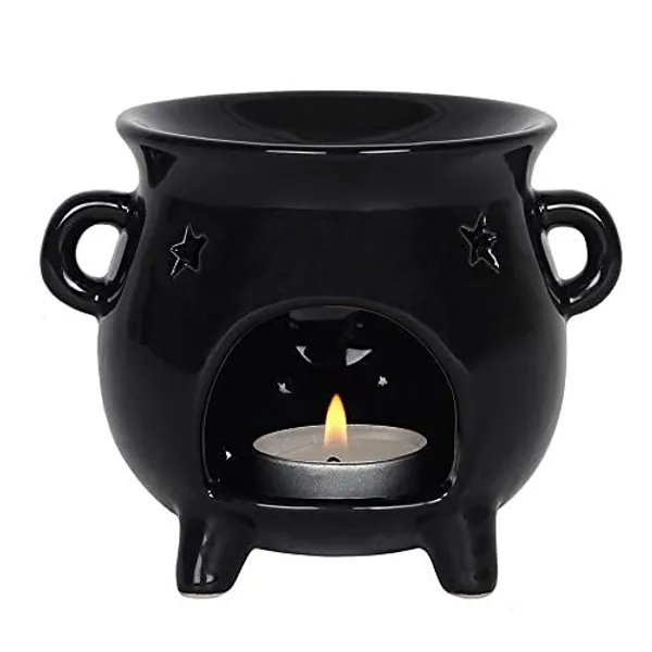Black Cauldron Shaped Oil Burner 10x12.5x12.5cm
