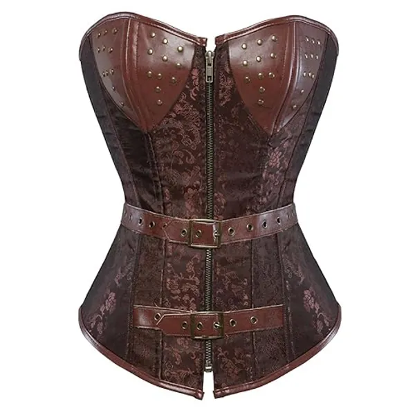 Grebrafan Steampunk Corset Pirate Brown Plus Size Overbust Bustier Top - 18-20 - Brown