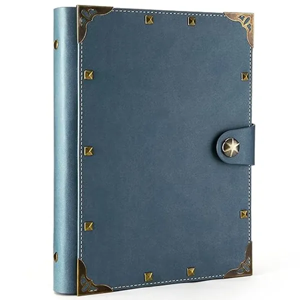 Leather rivet Notebook A5 Journal Spiral Bound Refillable Travel Journal A5 Notebooks Best Gift Idea 100 Sheets/200 Pages - green-kraft paper