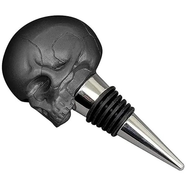 Iron & Glory | Decorative Skull Bottle Stopper | Keep Opened Bottles Fresher for Longer | Champagne Stoppers | Stoppers for Glass Bottles | Home Bar Accessories | Wine Bottle Stoppers | BLACK - Black