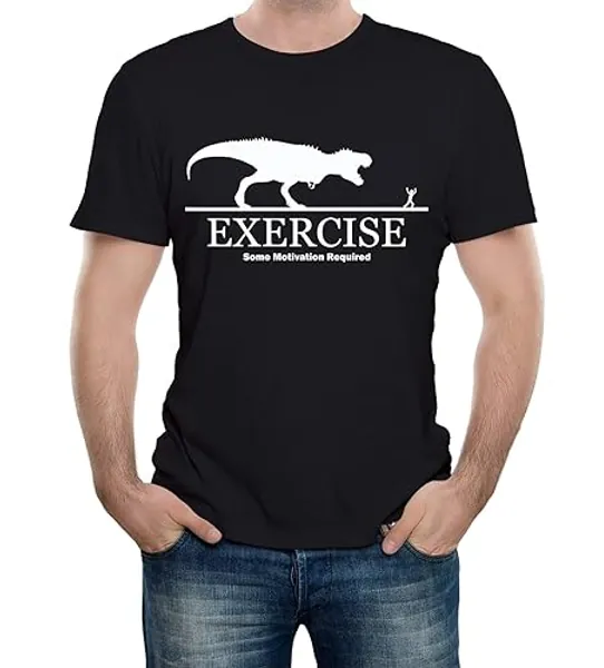 Reality Glitch Exercise Some Motivation Required Funny Mens Novelty Dinosaur and T-Rex Running Slogan T-Shirt - XL - Black