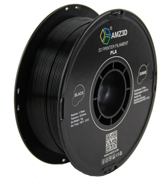 AMZ3D 1.75mm PLA 3D Printer Filament, Black, 1 Kg spool (2.2 lbs) - Black