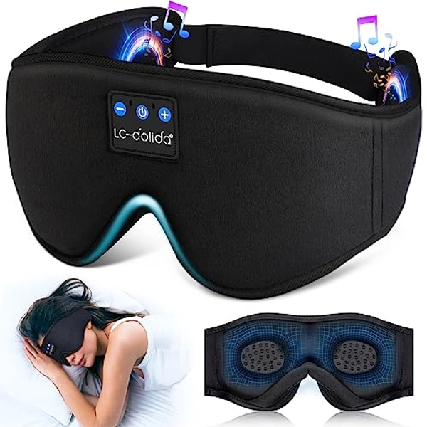 LC-dolida Sleep Mask with Bluetooth Headphones Bluetooth Sleep Mask Sleep Headphones,3D Eye Mask for Sleeping Mask Music Sleeping Headphones for Side Sleepers Meditation Gifts Gadgets for Men Women - Black