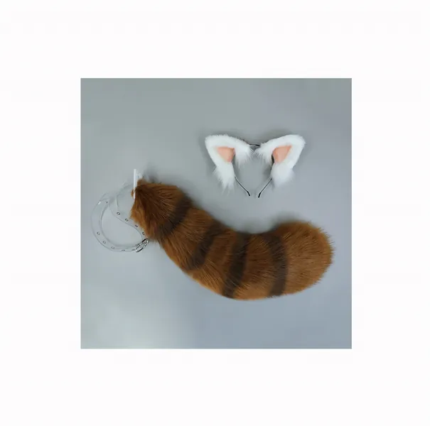 Brown Raccoon  Ears Headband hairband Raccoon Tail, Cosplay Raccoon Ears Raccoon Tail Costume, Halloween Party Cosplay Raccoon Set