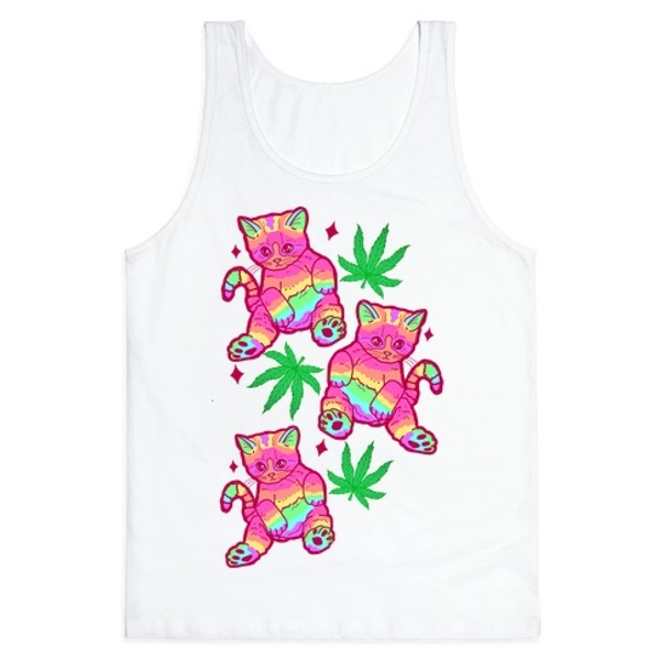 Rainbow Weed Kitty Tank Tops | LookHUMAN