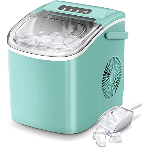 Kismile Ice Makers Countertop,Portable Ice Maker Machine with Handle,26lbs/24H,9 Ice Cubes in 6 Mins,Self-Cleaning Ice Maker with Ice Bags,Scoop and Basket for Home/Kitchen/Office(Green) - 26lbs/Day - Green - 1