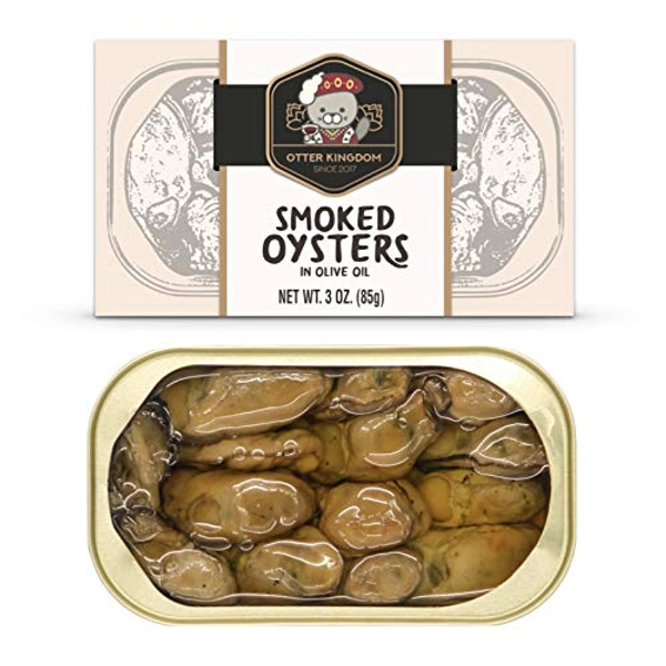 Otter Kingdom Premium Smoked Oysters in Pure Olive Oil, 3-Ounce Cans (Pack of 12)