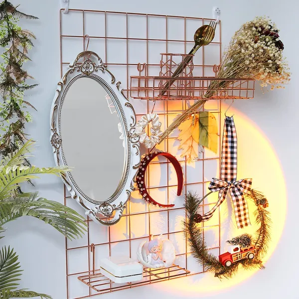 BULYZER Grid Wire Board,for Memo Picture Panel Wall Decoration for Room Office Mat Photo Hanging Art Display Frames Desk Storage Organizer,25.6'' x 17.7‘’(2Pack) (Rose Gold)