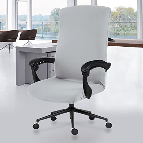Office Chair Cover with Durable Zipper - Stretchable Universal Computer Chair Covering - Smooth Soft Polyester Slipcovers for Rotating Boss Chair, Desk Chair, High Back Chair - Light Gray - Light Grey - Large