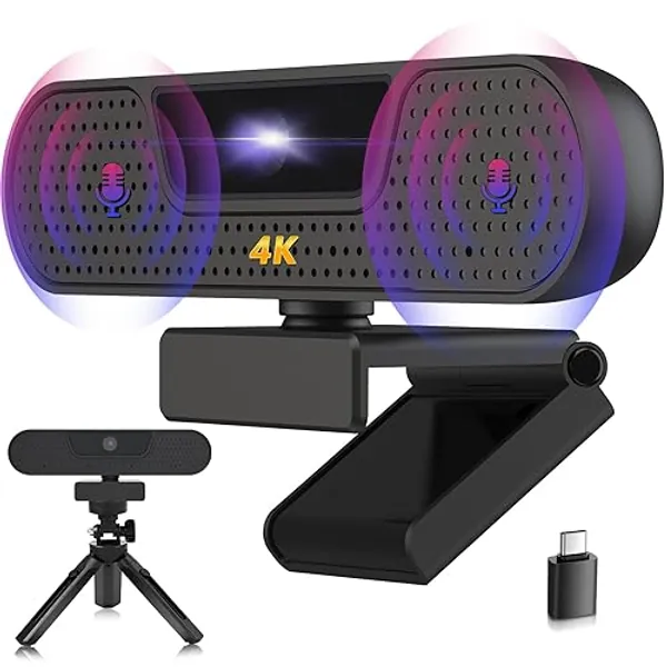 VIZOLINK W8GS 4K Webcam, UHD Autofokus Webcam mit Stereo 4 Mikrofon, Datenschutzschutz, Plug&Play, 85°Sichtfeld, Belichtungskorrektur, Stativ, PC Mac Desktop Laptop Webcam Für Skype Zoom Streaming - 4K