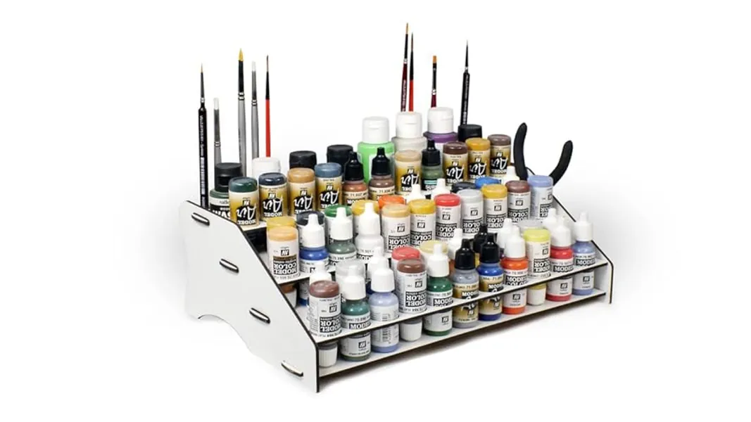 Silu- Vallejo Paintstation Organizer für Acrylfarben, Pinsel und Werkzeuge für Arbeitstisch, Miniaturmalerei, Modellbau, W40K. Farben nicht im Lieferumfang enthalten - 29,50