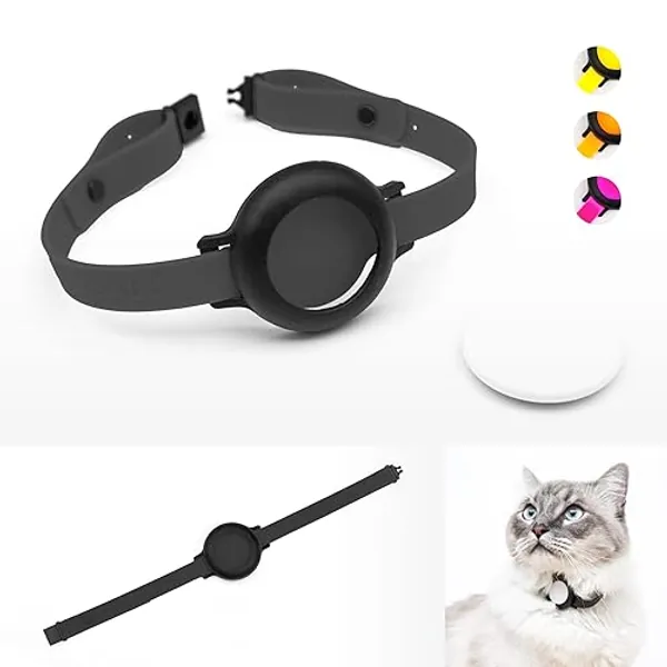 LucyBalu® NEMO Katzenhalsband für AirTag | Premium Halsband für AirTag - sicher, leicht, bequem | AirTag Halsband für Katzen | Katzen Tracker | Apple AirTag kompatibel | Silikonband Schwarz - Schwarz