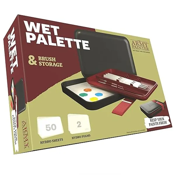 The Army Painter, Wet Palette, 50 Hydro Sheets, 2 Hydro Foam Schwämmen für Acrylfarben Set. Inkl. Premium Pinselhalter - Modellbau Farben Zubehör für Wargames Tabletop Miniaturen & Warhammer - Black Red