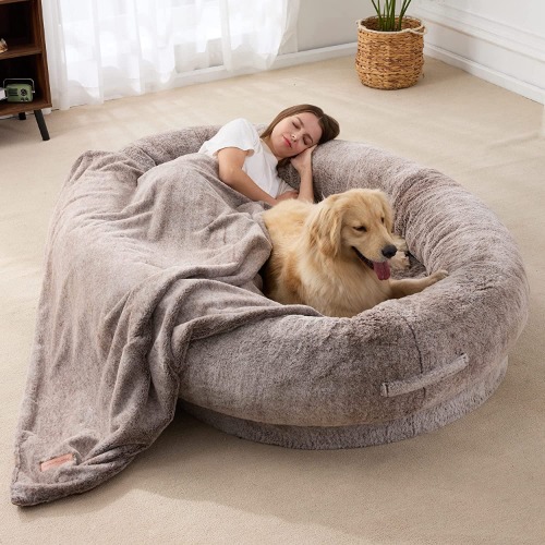 Large Human Dog Bed Bean Bag Bed for Humans Giant Beanbag Dog Bed with Blanket for People, Families, Pets (Brown) - Walmart.com