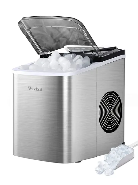 Wizisa Ice Maker Machine for Countertop, 9 Bullet Ice Cubes Ready in 6 Minutes, 26lbs in 24Hrs Portable Ice Maker Machine Self-Cleaning, 2 Sizes of Bullet-Shaped Ice for Home Kitchen Office Bar Party - 
