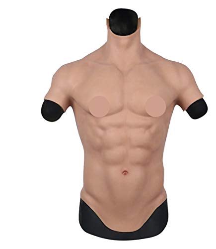 YIQI Silicone Muscle Chest Realistic Male Chest Vest Abdominal Muscle Simulation Skin Silicone Soft - Ivory White - Large-X-Large