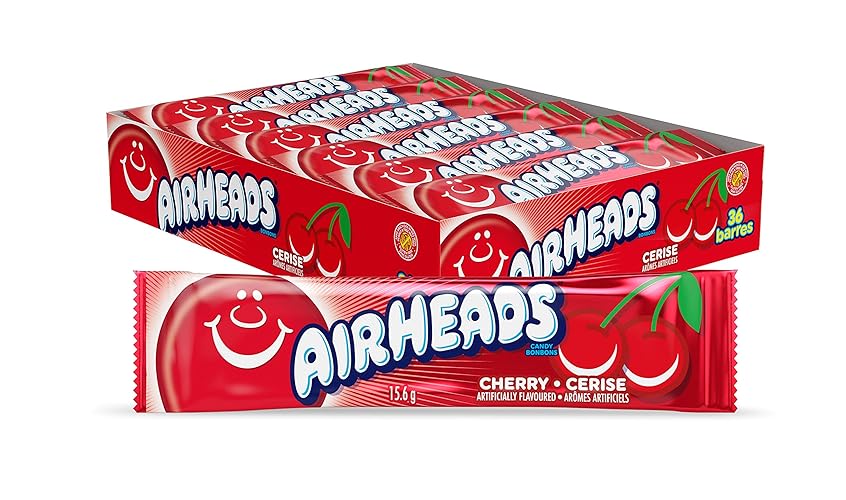 Airheads Candy Individually Wrapped Bars - Cherry Flavour - Bulk Pack of 36, Easter Candy for Sharing - Cherry