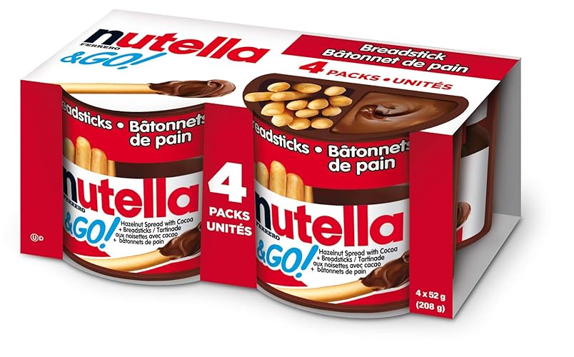 NUTELLA & GO! Hazelnut And Cocoa Spread With Breadsticks, Snack Packs, Perfect Bulk Snacks for Kids, 52 Grams, Pack of 4 - Nutella & GO! - 4 Pack