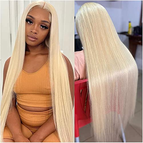 22 Inch 613 Straight T Part Lace Front Wigs Human Hair 180 Density HD Lace 613 Frontal Wig 13X4x1 Glueless Lace Closure Wigs Human Hair Blonde Lace Front Wigs Human Hair Pre Plucked For Black Women - 22 Inch - T part 13x4x1 613 wig