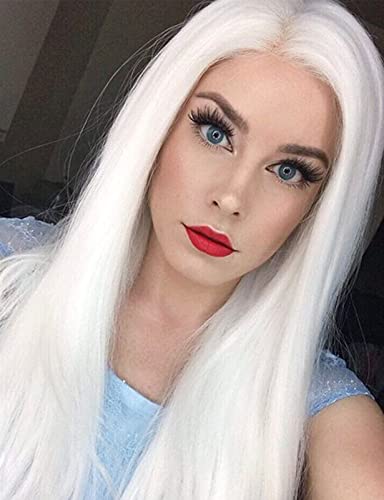 Luwigs Platinum White Synthetic Lace Front Wigs Long Silky Straight White Heat Resistant Replacement Wigs for Party Cosplay Daily Wear 22inch - 22 Inch (Pack of 1) - Platinum White,Straight