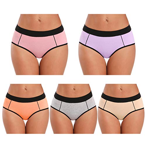 POKARLA Women's Cotton Stretch Underwear Ladies Mid-high Waisted Briefs Panties 5-Pack - Small - Multicolored-5pack