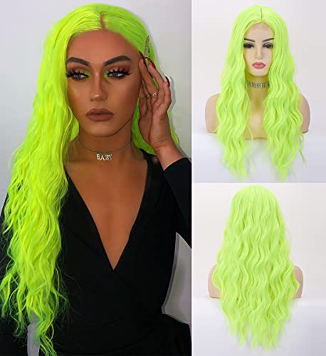LANOVA Neon Green Wig, Lime Green Wigs for Women, Long Curly Wig, Green Wigs Middle Part, Synthetic Wigs, Cosplay Green Wig, 22 inch Fluorescent Wig LANOVA-070 - #070