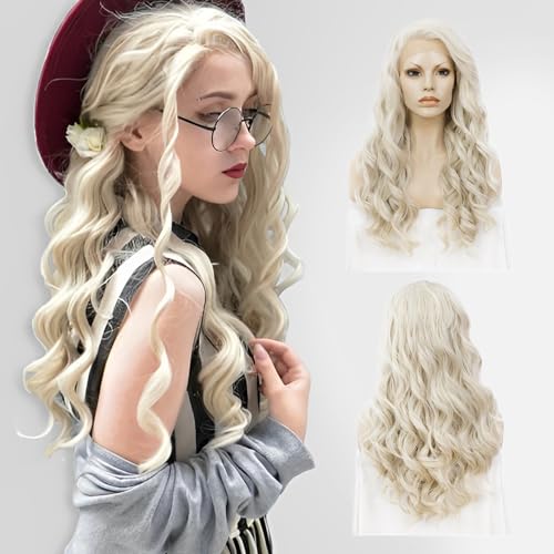 IMSTYLE Ash Blonde Synthetic Hair Lace Front Wigs Long Curly Wave Wigs Heat Resistant Hair Cosplay wig 24 inch for Woman Drag Queen - Blonde#1 - 24 Inch