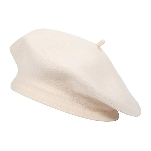 ZLYC Wool French Beret Hat Solid Color Beret Cap for Women Girls - One Size - Creamy-white