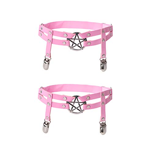alisikee 2pcs Adjustable Star-Shaped Leg Garter with Anti-Slip Clips, Elastic Gothic Thigh Ring Garter for Women and Girls - Pink Garter