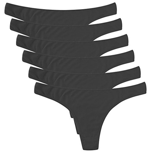 ELACUCOS 6 Pack Women's Thongs Cotton Breathable Panties Bikini Underwear - Small - 6 Black Colors