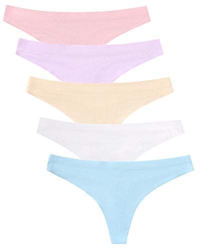 voenxe Seamless Women Underwear Thongs,No Show Ladies Thong,No Line Breathable Comfortable Panties Undies for Women 5-Pack - Small - F-5 Pack Bright Color