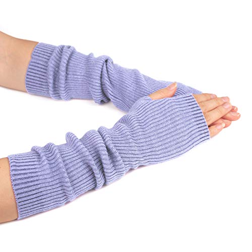 Flammi Cashmere Blended Arm Warmer Winter Fingerless Gloves Knit Mitten Gloves Wrist Warmer with Thumb Hole for Women - Lavender (42cm)