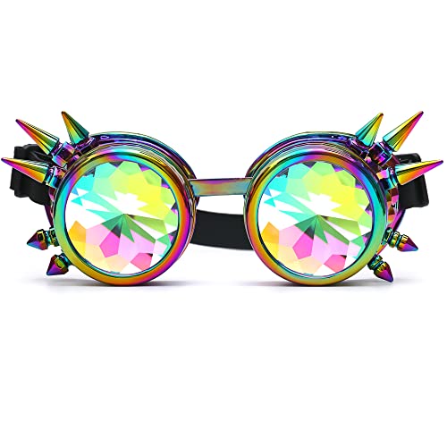 Lelinta Kaleidoscope Rave Glasses Rainbow Crystal Lenses Steampunk Goggles Rave Goggles Halloween Festival Goggles - Adjustable - Cool