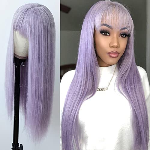 Maycaur Purple Color Synthetic Hair Wigs with Full Bangs Long Straight Women's Wig Heat Resistant Synthetic No Lace Wigs for Fashion Women 22 Inch - Full Bangs Purple