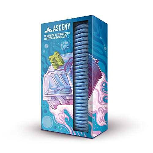 ASCENY Coiled & Double-Sleeved Mechanical Keyboard Cable, for Type-C Mechanical Keyboards (Blue) - Blue