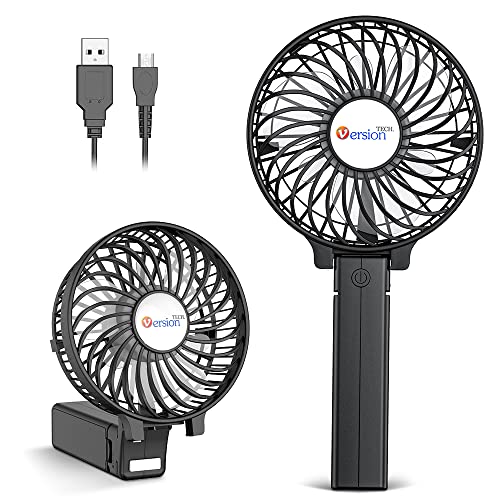 VersionTECH. Mini Handheld Fan, USB Desk Fan, Small Personal Portable Table Fan with USB Rechargeable Battery Operated Cooling Folding Electric Fan for Travel Office Room Household Black - Black
