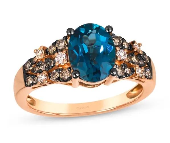 Le Vian Venetian Mosaic Blue Topaz & Diamond Ring 1/3 ct tw 14K Strawberry Gold
