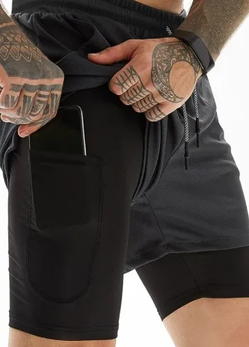 Men Drawstring Waist 2 In 1 Sports Shorts With Phone Pocket | SHEIN USA