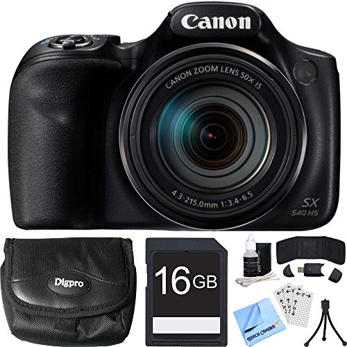 Canon PowerShot SX540 HS 20.3MP Digital Camera w/ 50x Optical Zoom 16GB Card Bundle Includes Camera, Card, Reader, Wallet, Case, Mini Tripod, Screen Protectors, Cleaning Kit (Renewed)