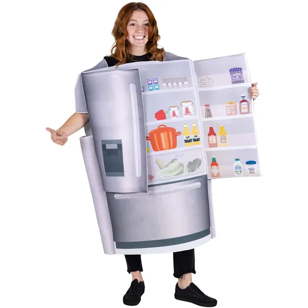 Running Refrigerator Halloween Costume - Funny Food Fridge Suit + Opening Doors