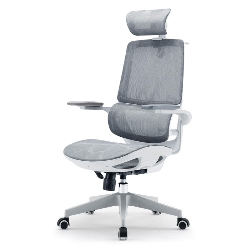 SIHOO M59AS-M101 Ergonomic Office Chair, Breathable Mesh Desk Chair with Dual Back Design, Clothes Rack and Flip-up Arms, Swivel Task Chair, Adjustable Height Gaming Chair(Grey) - With Headrest - White