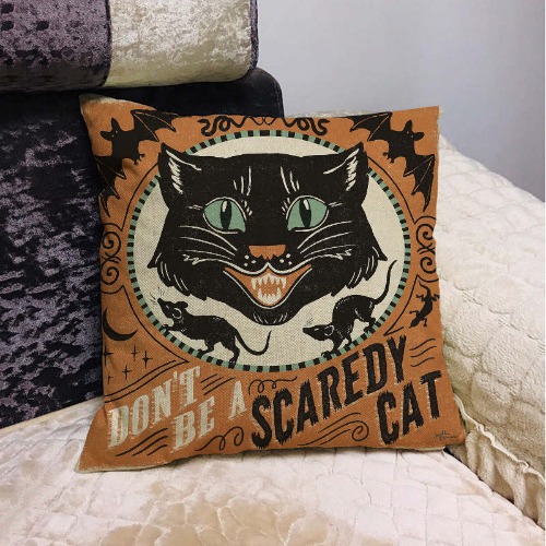Treat or Trick Themed Printed Cushion Cover - 450mm*450mm / Scaredy Cat