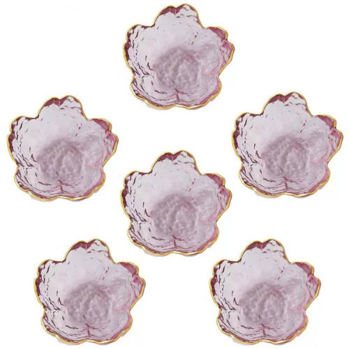 Pink Cherry Blossom Shaped Dip Bowls, 6 pcs Mini Crystal Bowl, Small Glass Bowls, Tea Bag Holder, Dipping Bowls, Soy Sauce Dish, Jam, Sushi, Side Dish, Small Candle Holders, Set of 6