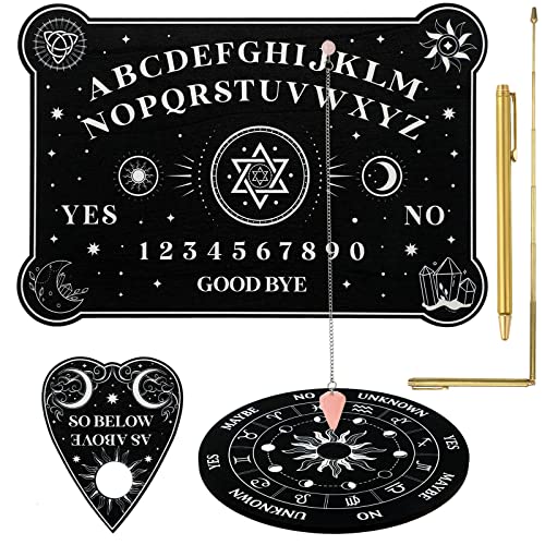 Copper Dowsing Rods, Dowsing Pendulum Board Kit 3 Wood Spirit Board Talking Board 2 Retractable Paranormal Divining Rods 1 Crystal Pendulum Pendant for Ghost Hunting, Energy Healing, Divining Water