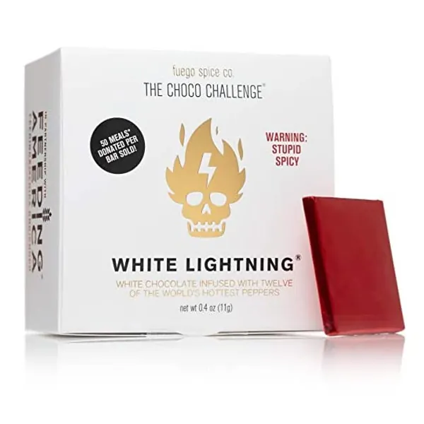 
                            The Choco Challenge 2.0 - White Lightning by FUEGO SPICE CO. White Chocolate with World's Hottest Peppers (1 Bar) 50 Meals Donated per Bar Sold
                        