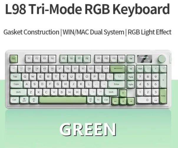 LANGTU L98 Gasket Structure RGB Backlit With Knob Led Screen Tri-Mode Wireless Membrane Keyboard