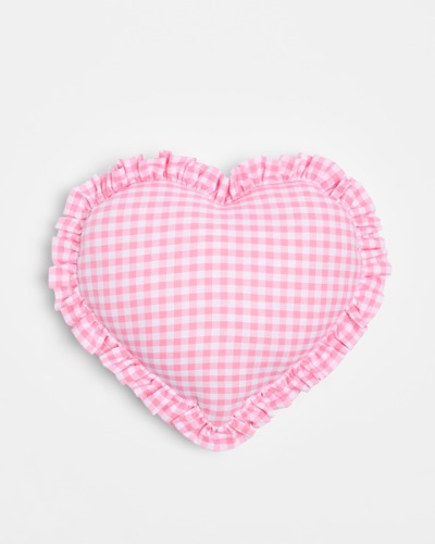 Gingham Heart Cushion - Pink