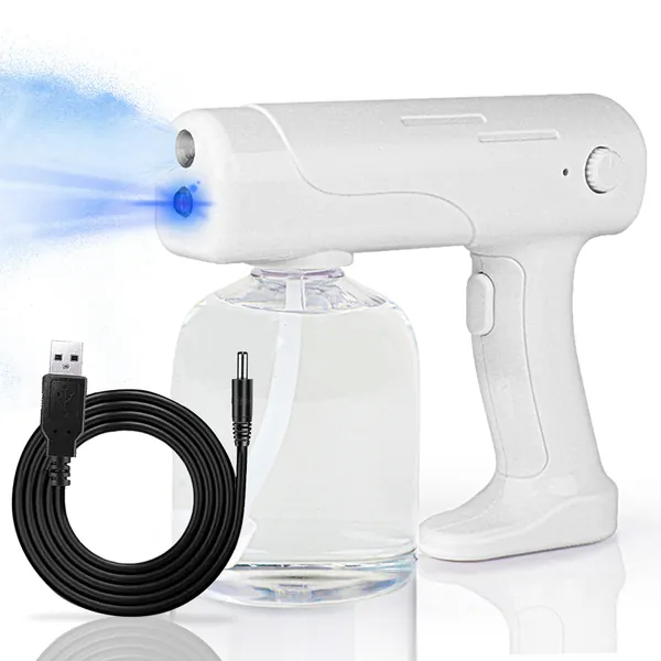 Handheld Blue Light Nano Spray Gun, Nano Sprayer with Adjustable Spray Volume, electrostatic Nano Atomizer, Portable Nano Sprayer, Ideal for Travel or Everyday use at Home (White) - White