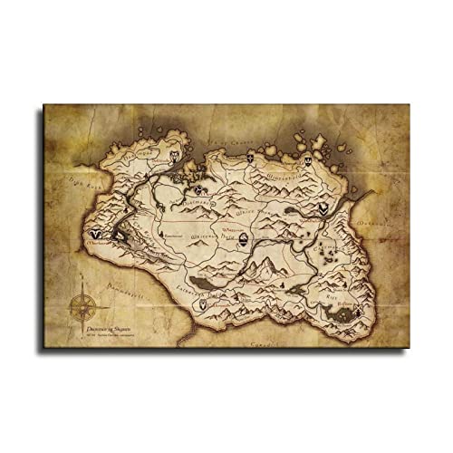 ZZHIY The Elder Scrolls V Skyrim Game Map Canvas Art Poster And Wall Art Picture Print Modern Family Bedroom Decor