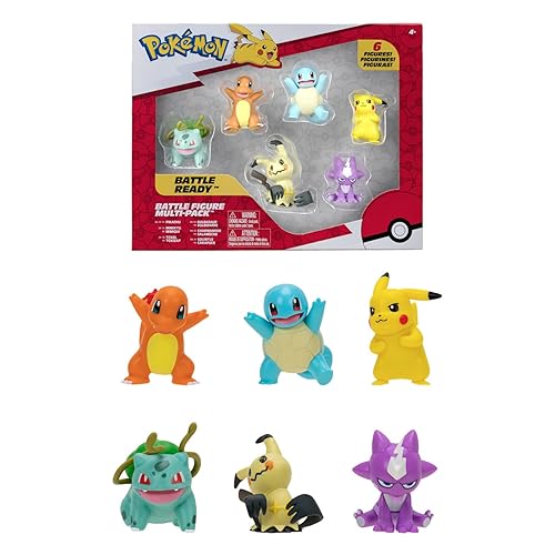 Bandai Pokémon – Pack de 6 Figuras Pokémon – Ola 3 – Estuche de Minifiguras Pikachu, Carapuce, Salamèche, Bulbizare, Mimiqui, Toxizap – Figuras Pokémon 5 cm – Juguete Infantil 4 años y + JW2684